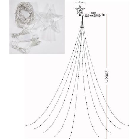 Guirlande Lumineuse Sapin De Noël - 2 M - 193 Led - 8 Fonctions - Télécommande - Ip44 - Dimmable - Étoile (1/4)