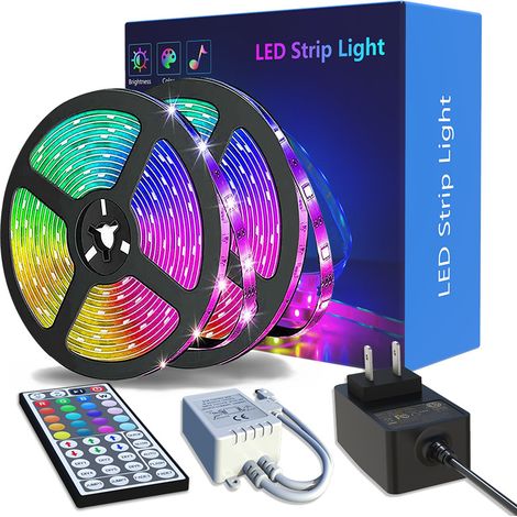 Bande lumineuse LED 5 m x 2, 18 LED/m, 24 V, 100 LED, application et télécommande, synchronisation musicale, mode minuterie, convient pour chambre à coucher, salle de jeux, fête, festival (1/4)