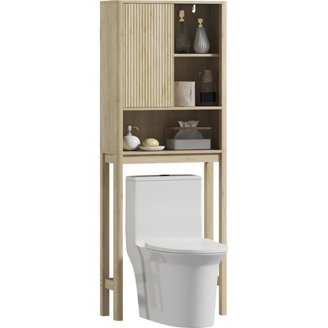 Meuble rangement dessus WC blanc porte coulissante compartiments étagère réglable salle de bain
