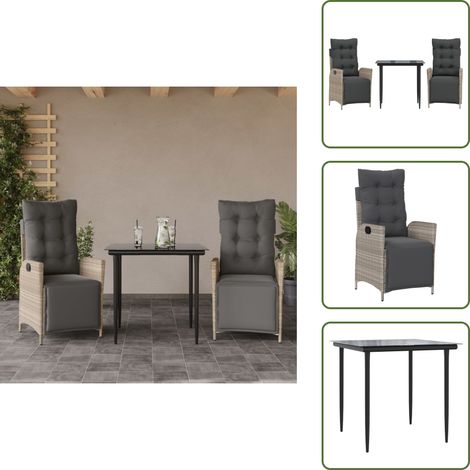 Relaxsessel - vidaXL 3-tlg. Garten-Essgruppe mit Kissen Hellgrau Poly Rattan - Gartenessgruppe (1/5)