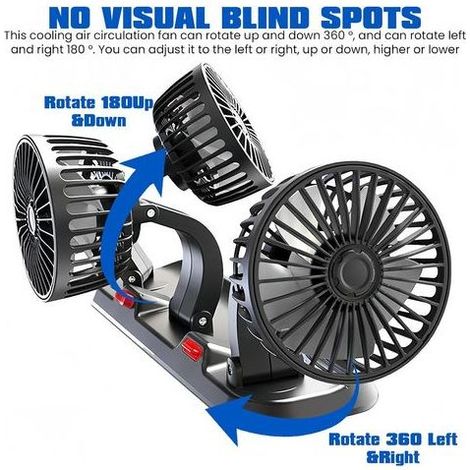 Ventilateur de voiture USB à trois têtes, pour siège arrière, orientable à 360°, 12 V, pour camionnette, fourgonnette, 22 × 11 × 16 cm (1/5)