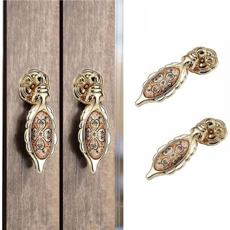 Set of 2 Drop Pendant Knobs, Zinc Alloy Furniture Handles, Antique Furniture Knobs with Flower and Screw Motif, Handles for Kitchen Drawers and Cupboards (1/4)