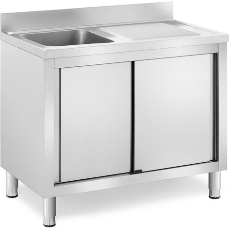 Royal Catering – Plonge inox sur meuble – 1 bac 400 x 400 x 240mm – Acier inoxydable pour cuisines professionnelles – Meuble bas robuste (1/5)