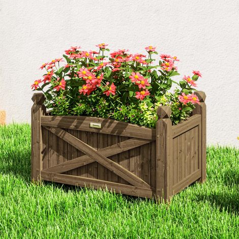 Hochbeet aus Holz für Pflanzen, Blumen und Rasen, geeignet für Garten, Balkon und Terrasse, 60 x 39 x 37 cm, Dunkelbraun