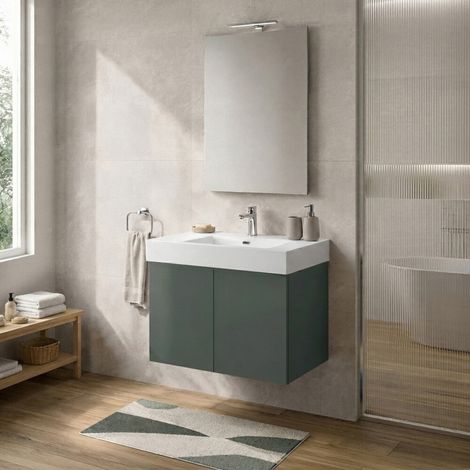 Mobile bagno sospeso 70 cm verde con due ante e lavabo in resina Tierra (1/5)