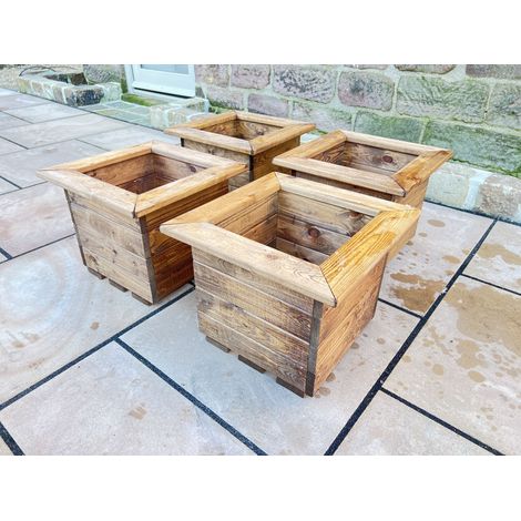 4 x Charles Taylor Wooden Regular Square Trough Planter Flower Shrub Tree Pot (1/5)