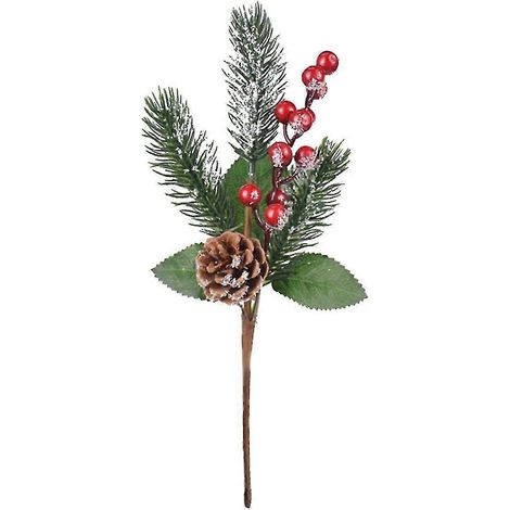Bouquet de branches de pin artificielles de 28 cm, pommes de pin et baies, décoration de Noël. (1/5)