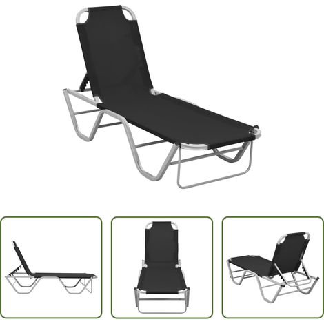 Transat de jardin - Chaise longue aluminium et textilène noir (1/5)