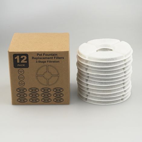 12 Packs Fontaine à Fleur Filtres pour Chat, Filtres de Rechange pour Chat Chien pour 1,6L Fontaine Filtre de Fontaine d'animal Familier avec la résine et Charbon Actif Rond (1/5)