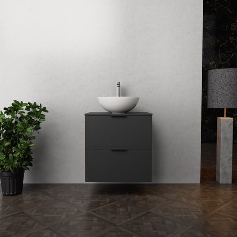Inda - Mobile bagno L.60 con lavabo in appoggio / Nero opaco 2