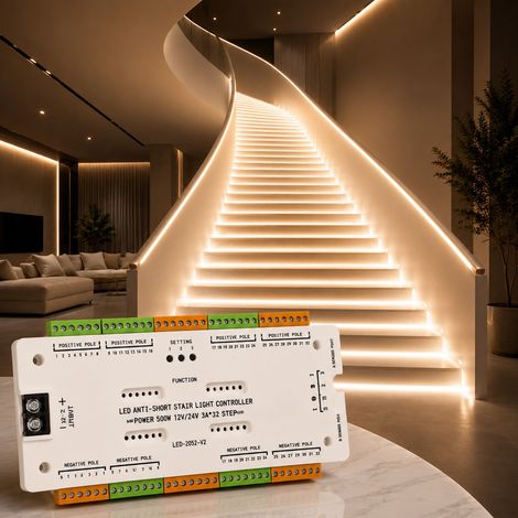 Controller LED per scale 32 canali 12V 24V 500W con 2 sensori, centralina illuminazione sequenziale regolabile fino a 32 gradini (1/5)