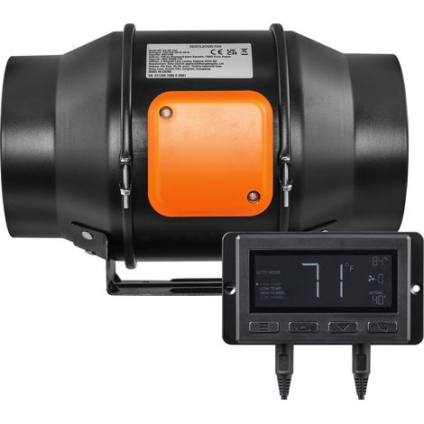 Ventilateur de gaine 15 cm, 402 m³/h, moteur EC silencieux, contrôleur température/humidité, pour culture sous tente et hydroponie. (1/5)