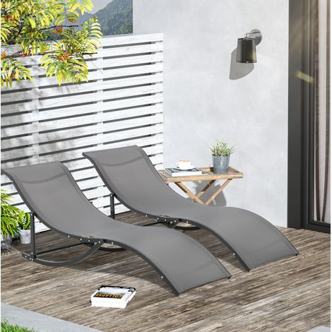 Lot de 2 chaises longues pliables en aluminium et Texteline gris foncé 165 cm (1/5)