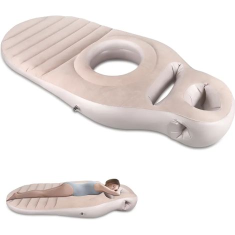 Coussin gonflable pour femme enceinte, tapis de yoga avec orifice, matelas gonflable velours position ventrale, soutien corporel complet, soulage les douleurs, couleur beige