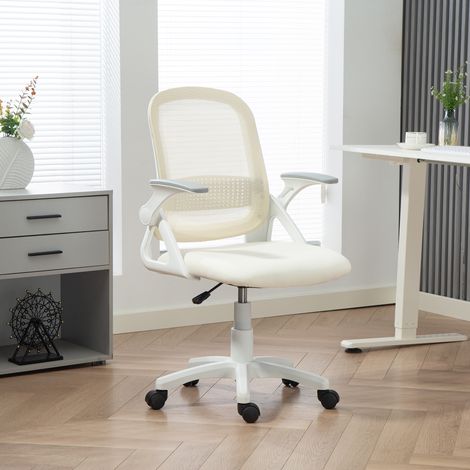 Chaise de bureau ergonomique en maille, accoudoirs relevables, hauteur réglable, blanc