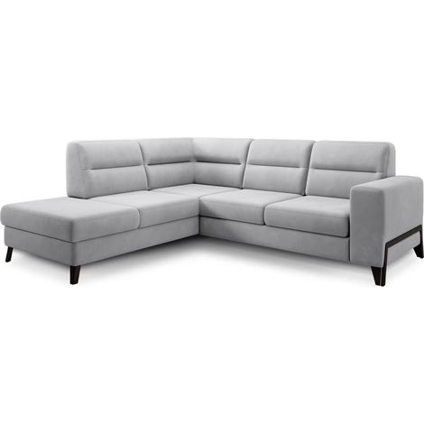 Canapé d’angle convertible KAZAL en tissu avec têtières réglables et pieds en acier noir – 277cm angle gauche-Gris souris-angle gauche (1/5)