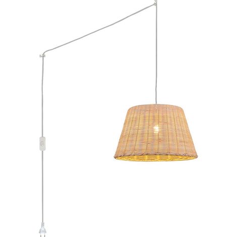 Suspension en osier "Hank" avec interrupteur et prise - Blanc boho chic (1/5)