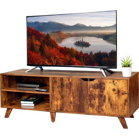 Relaxdays TV-Lowboard, 6 Fächer, TV-Schrank bis 60 Zoll, HBT: 50 x 140 x 40 cm, Fernsehtisch mit Kabelführung, braun