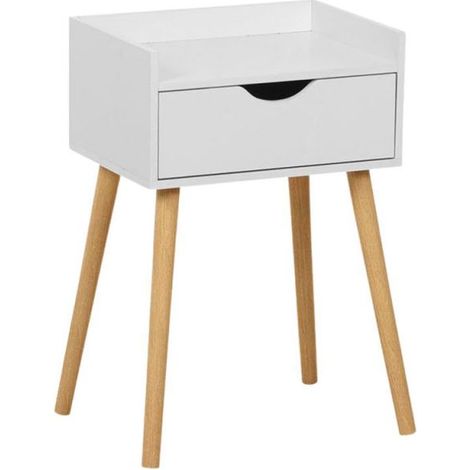 Mesitas de noche - Mesita Auxiliar con cajón Madera Nils 40 x 30 cm - Blanco