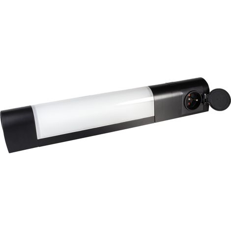 Applique LED + prise noir 7W, 500 lm, IP21, 4000K, interrupteur on/off, bornier intégré, garantie 5 ans - Tibelec (1/4)