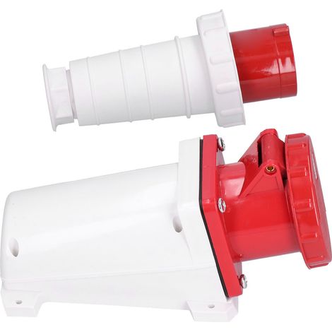 Kit prise fiche industriel étanche IP67 3 phases 4 broches 63A 3P+E 380-415V avec bagues de verrouillage et joint caoutchouc (1/5)
