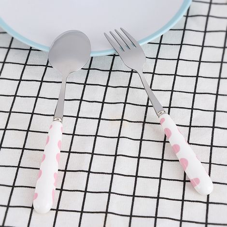 Service à couverts enfants rose 2 pièces couteau fourchette cuillère inoxydable, coffret cadeau, ustensiles de table cuisine (1/5)