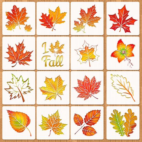 16 Pochoirs Feuilles d'automne Réutilisables pour Artisanat, Pochoirs Feuilles d'Érable pour Peinture DIY, Loisirs Créatifs d'automne pour Enfants, Décorations Thanksgiving pour Fenêtre et Mur (1/5)