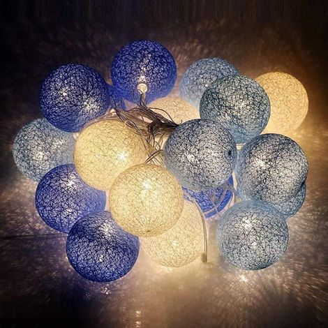 1 guirlande lumineuse boules,300 cm,20 led,coton,piles aa,intérieur,noël,halloween (1/5)