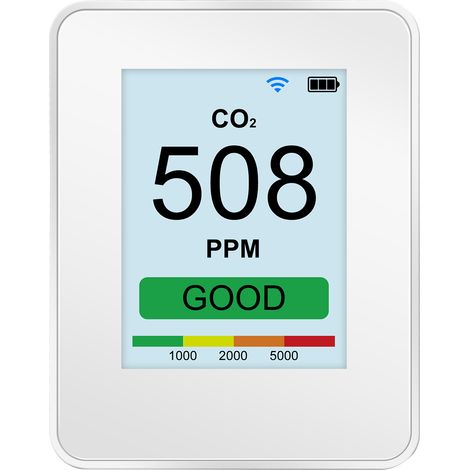 Monitor de CO2 WiFi con pantalla TFT y batería recargable de 2600 mAh para el hogar, la oficina y el sótano. (1/5)