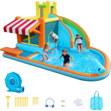 VEVOR Castello Gonfiabile da Esterno per Bambini Parco Acquatico 455x390x238 cm, Castello Gonfiabile con Scivolo Piscina Bancarella Capienza ca. 3-4 Bambini 3-8 Anni, Gioco deAcqua per Esterno (1/5)