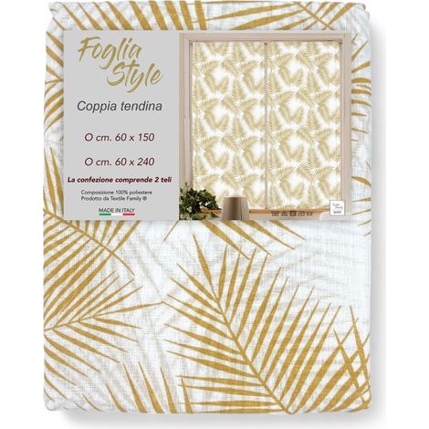 Coppia TENDINA a vetro FOGLIA STYLE OCRA larga cm. 60 da Finestra e da Porta COPPIA (2 TELI) CM. 60X150