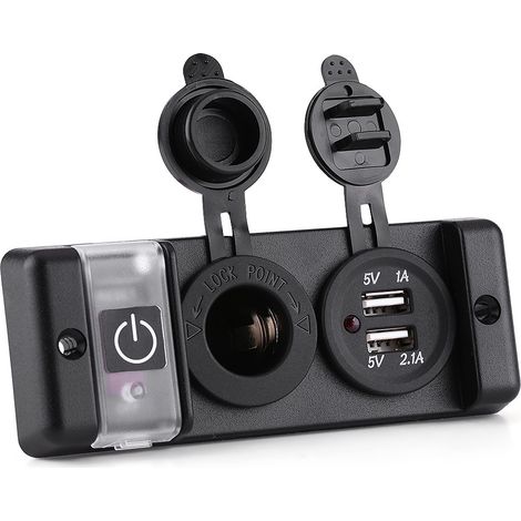 12V étanche allume-cigare double USB prise adaptateur panneau interrupteur pour voiture camping-car bateau marin (1/5)