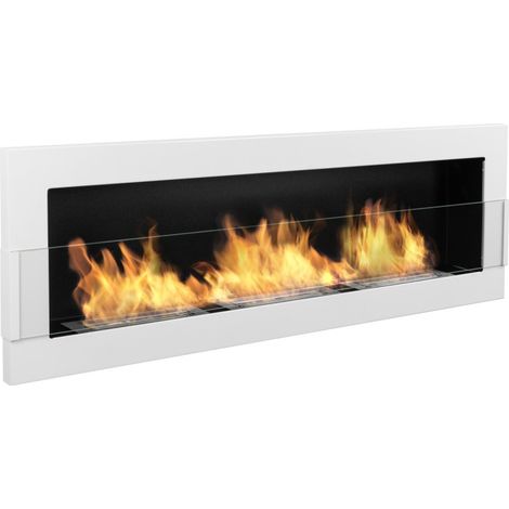 Cheminée au bioéthanol encastrable murale 120 cm, blanche (120 × 40) avec vitre. (1/5)