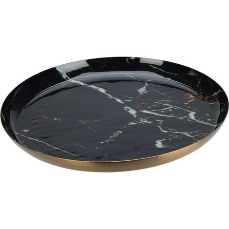 Dekoteller, schwarze Marmor-Optik, 28 cm