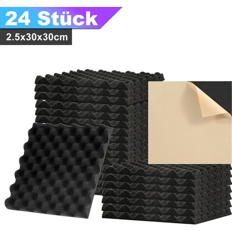 TolleTour Pannelli fonoassorbenti adesivi 24 pz, profilo ondulato 30x30x2,5cm neri