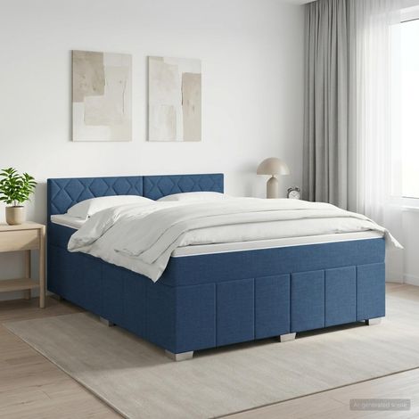 vidaXL Cama box spring con colchón con cabecera Azul 160 x 200 cm Tela (1/5)