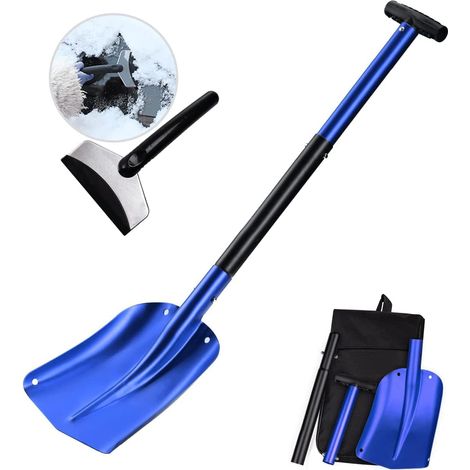 Enowelir Pelle à Neige en Aluminium Réglable 3 Parties démontables avec Poche de Transport et Un grattoir de Voiture pour la Voiture d'hiver de Jardinage extérieur Rouge/Bleu/Or (1/4)