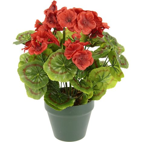 Géranium Artificiel en Pot - Buisson de géranium - Pelargonium - Plante de Parterre - Fleurs de Balcon - Plante Artificielle - Décoration de Table - Plante décorative - Plante d'intérieur - Fleurs (1/2)