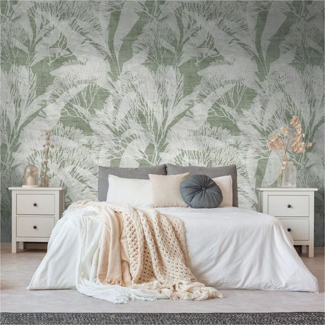 Photo wallpaper Profhome 398851 hot embossed non-woven wallpaper smooth with floral ornaments matt green white 1.59 m x 2.8 m (1/4)