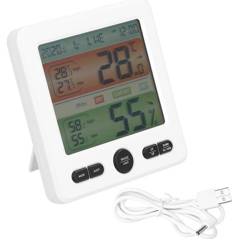 Innentemperatur- und Luftfeuchtigkeitsmesser mit Uhr, großem elektronischem Digitaldisplay, Thermometer und Hygrometer