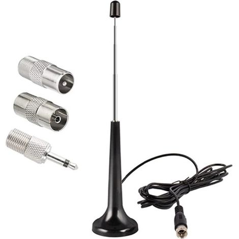 Antenne radio FM - Antenne télescopique DAB - Récepteur stéréo - Avec base magnétique et adaptateur 3 broches - Pour une utilisation en intérieur avec TV et radio - Accessoire pour outils électriques (1/4)