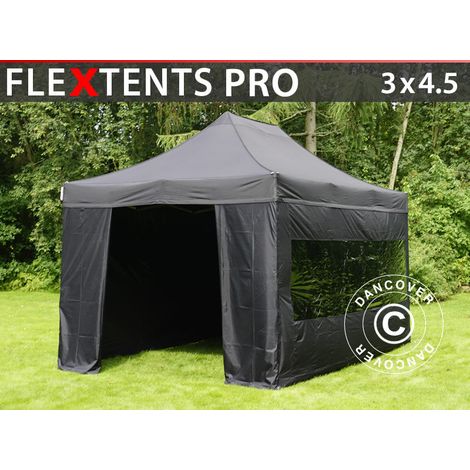 Carpa plegable FleXtents PRO 3x4,5m Negro, Incl. 4 lados