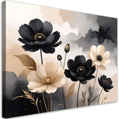 Wandbild Schwarze und cremefarbene Blumen in einer modernen Komposition 30x20 (1/5)