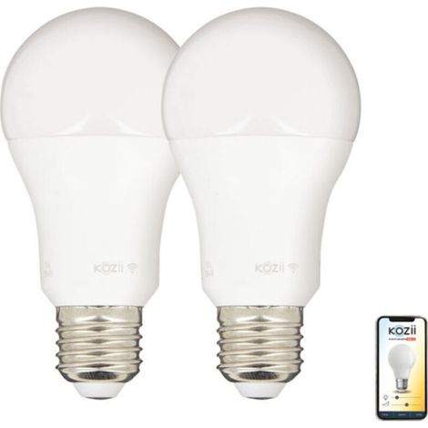 Pack de 2 Ampoules LED connectées KOZii, éclairage multi-blancs, E27 A60 Opaque 9W cons. Variation de luminosité