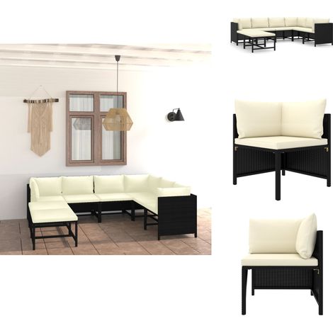 8-tlg. Garten-Lounge-Set mit Kissen Poly Rattan Schwarz - Gartenloungesessel - Loungeset - Outdoormöbel - Gartengeräte - Rattanmöbel (1/5)