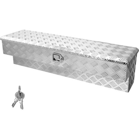 Coffre à outils pour benne de camion, 1219x340x330 mm, boîte à outils pour camion robuste en aluminium avec sculptures, coffre de rangement avec serrure et clé, pour pick-up, remorque, argent (1/5)