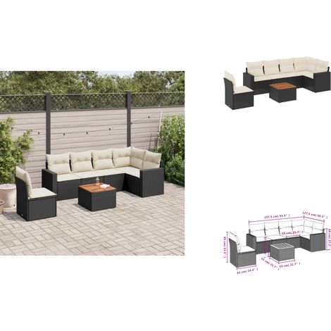 7-tlg. Garten-Sofagarnitur mit Kissen Schwarz Poly Rattan - Gartensorte - Outdoor Möbel - Gartenset - Lounge Set - Rattan Gartenmöbel (1/3)