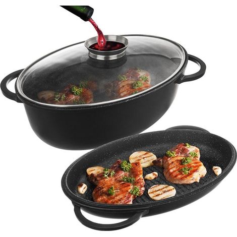 Asador de granito con tapa 3 en 1 grande 10 l, 43 x 28 cm (1/2)