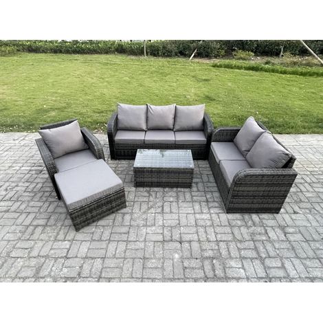 Fimous Ensembles de meubles de jardin 7 places Ensemble de canapés en rotin avec Table basse rectangulaire Chaise inclinable Canapé d'amour Canapé 3 places Grand tabouret (1/5)