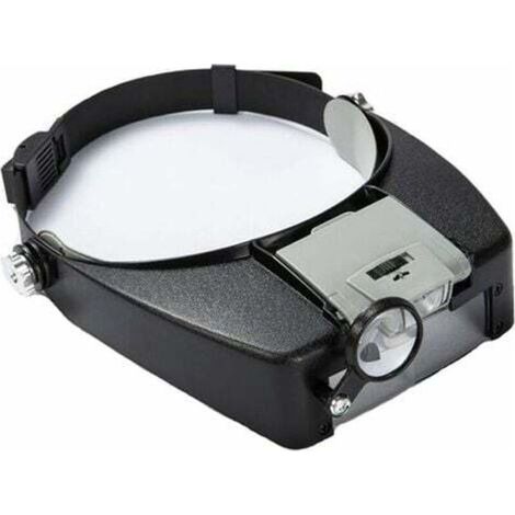 Lunettes Loupe Grossissante Helmet avec Éclairage LED - 1.5X - 10X Zoom - Casque Loupe Frontale Serre Tête avec Lumière pour Lecture, Bijoutier, Couture, et Bricolage - gris (1/5)